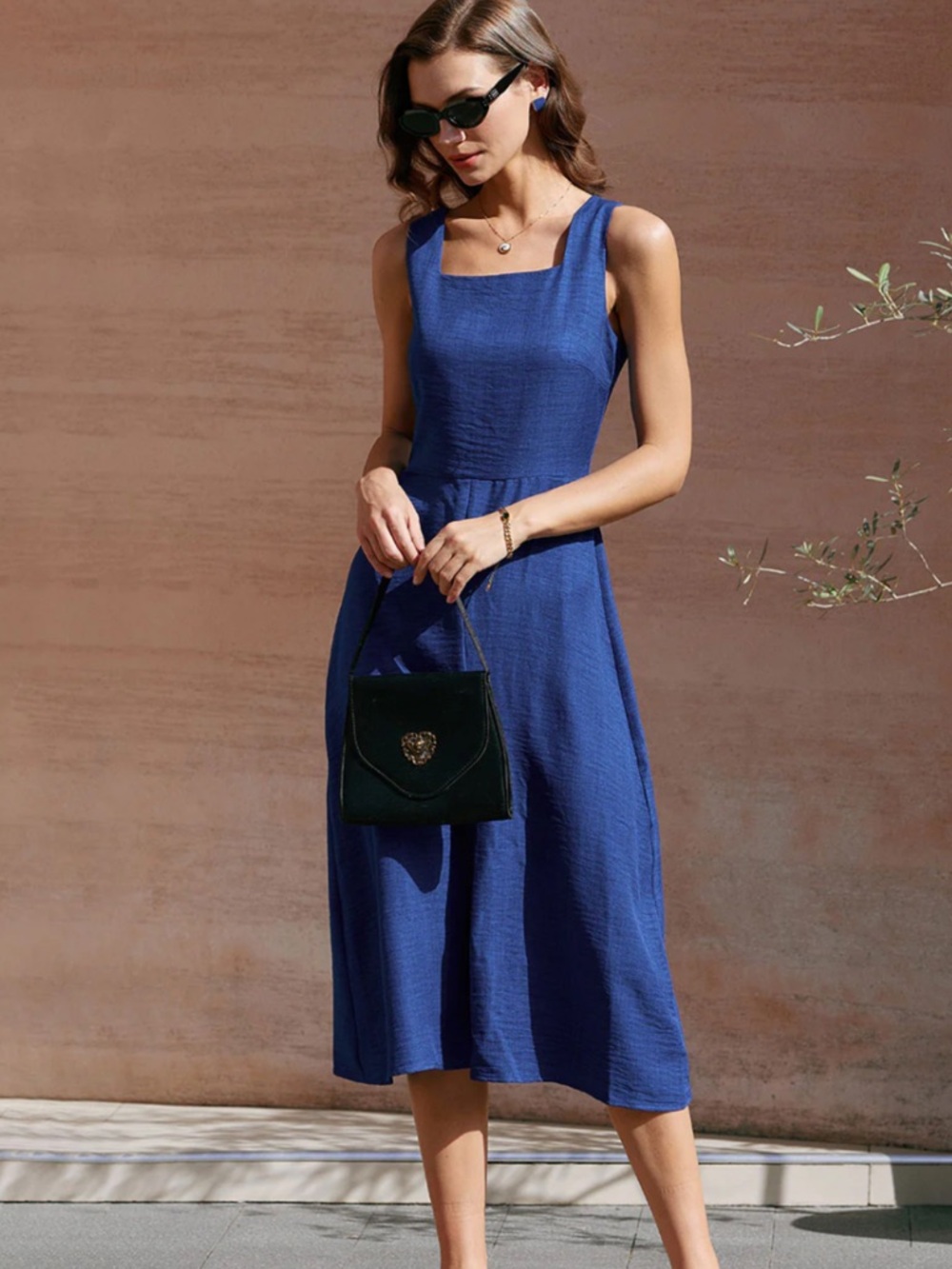 RIHOAS Square-Neck Midi Dress in Cobalt Blue